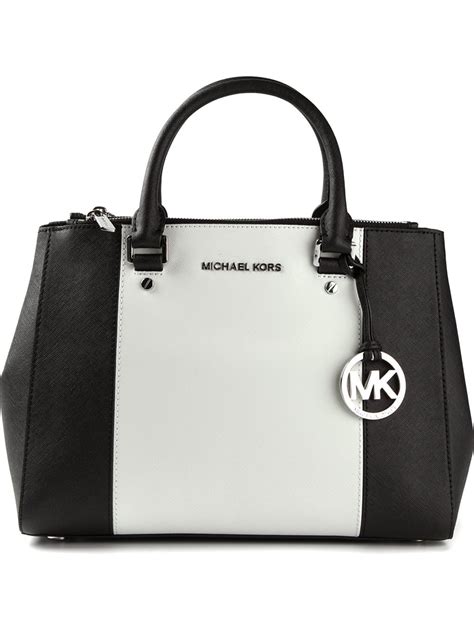 michael kors black and white handbag|michael kors black leather tote.